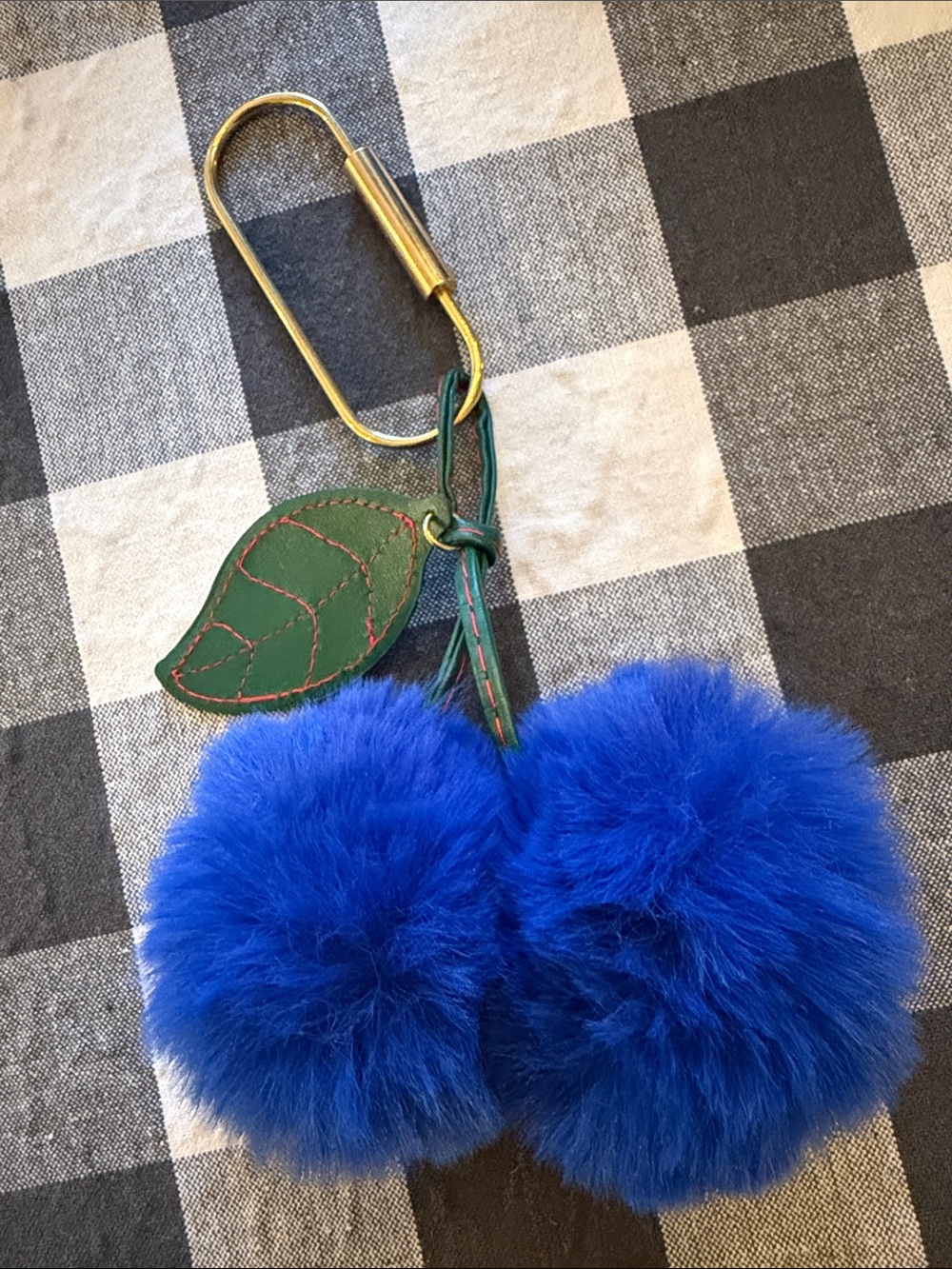 Plush Pom Pom Cherry Keychain – Blue